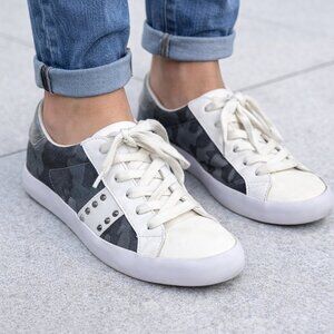 Nine West Sneaks Low Top Denim Sneakers Camo Print Studded